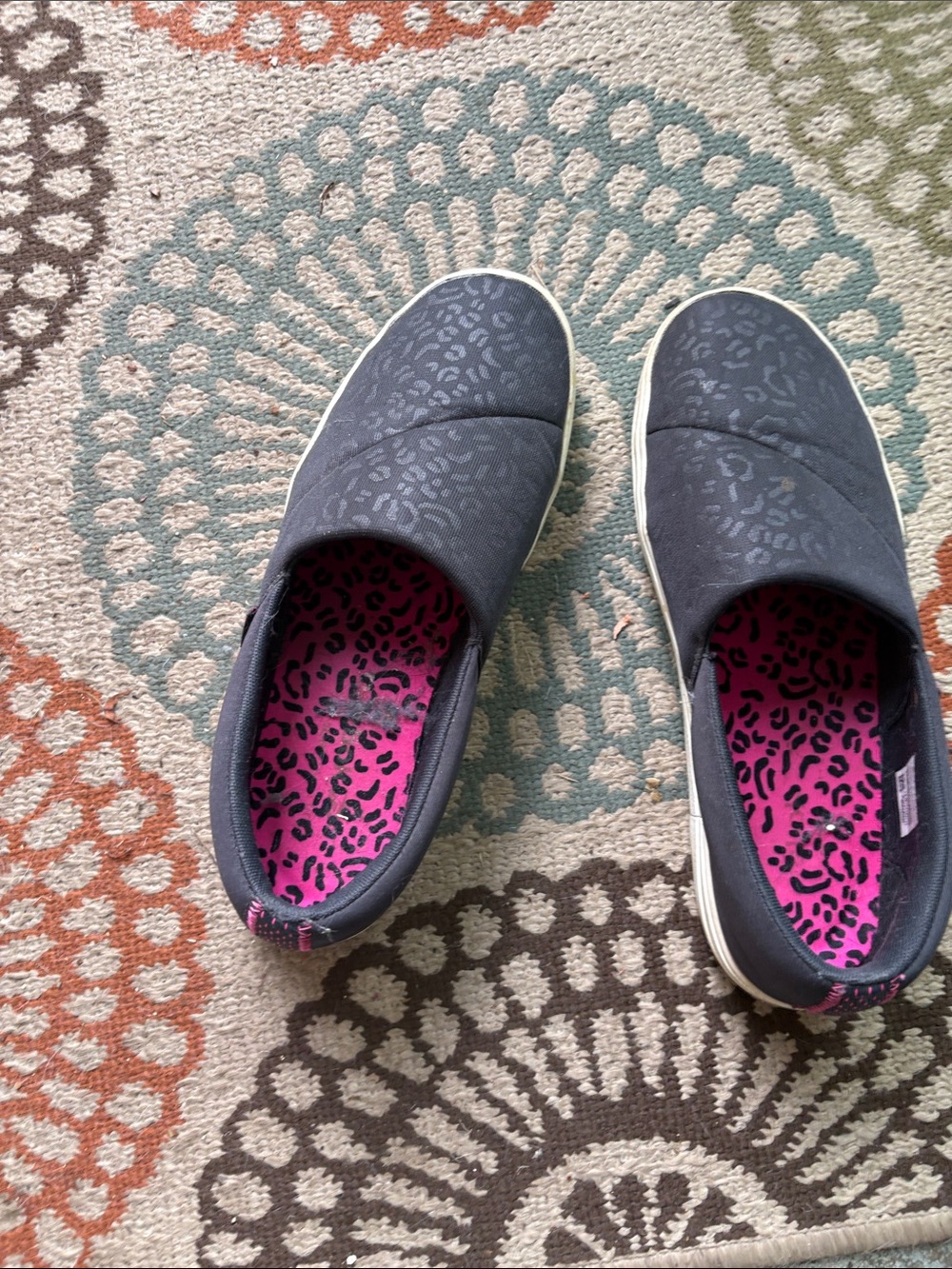 Black Reebok Slip-On Sneakers with Pink Leopard Insole